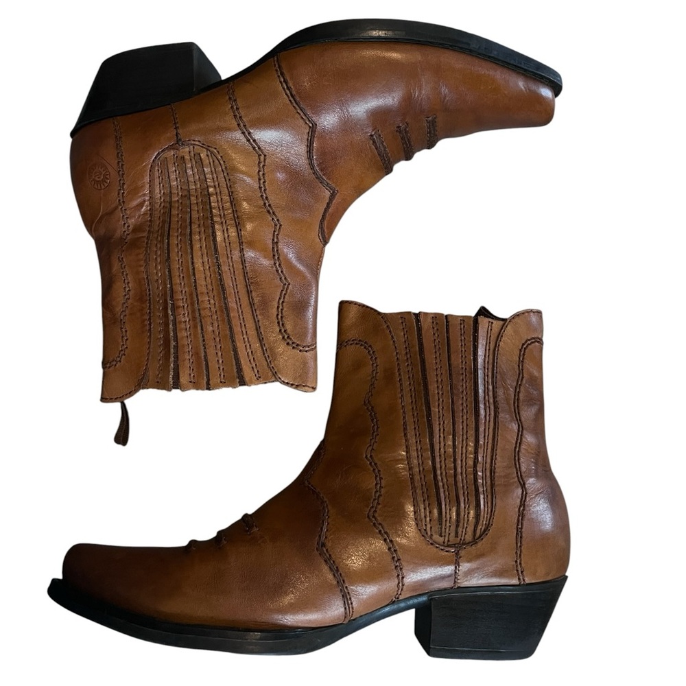 Earth Spirit Women’s Pansy Brown Leather Leather Western Slip On Ankle Boot 8